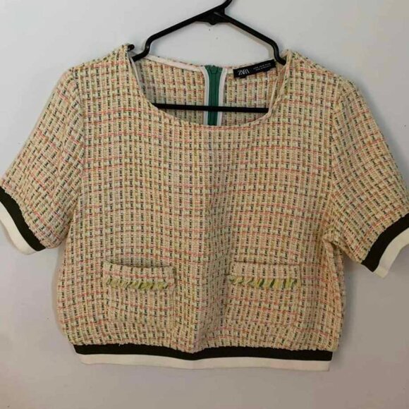 Zara yellow cropped tweed & varsity stripe top - Picture 3 of 3